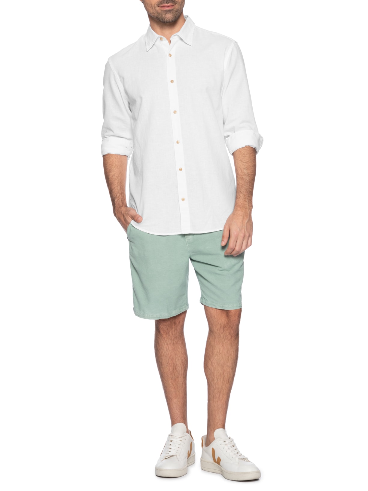 Camisa Masculina Regular Fit Gola Padre Linho Branco Jack & Jones