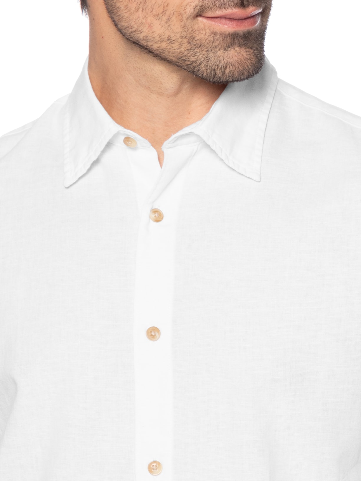 Camisa Masculina Regular Fit Gola Padre Linho Branco Jack & Jones
