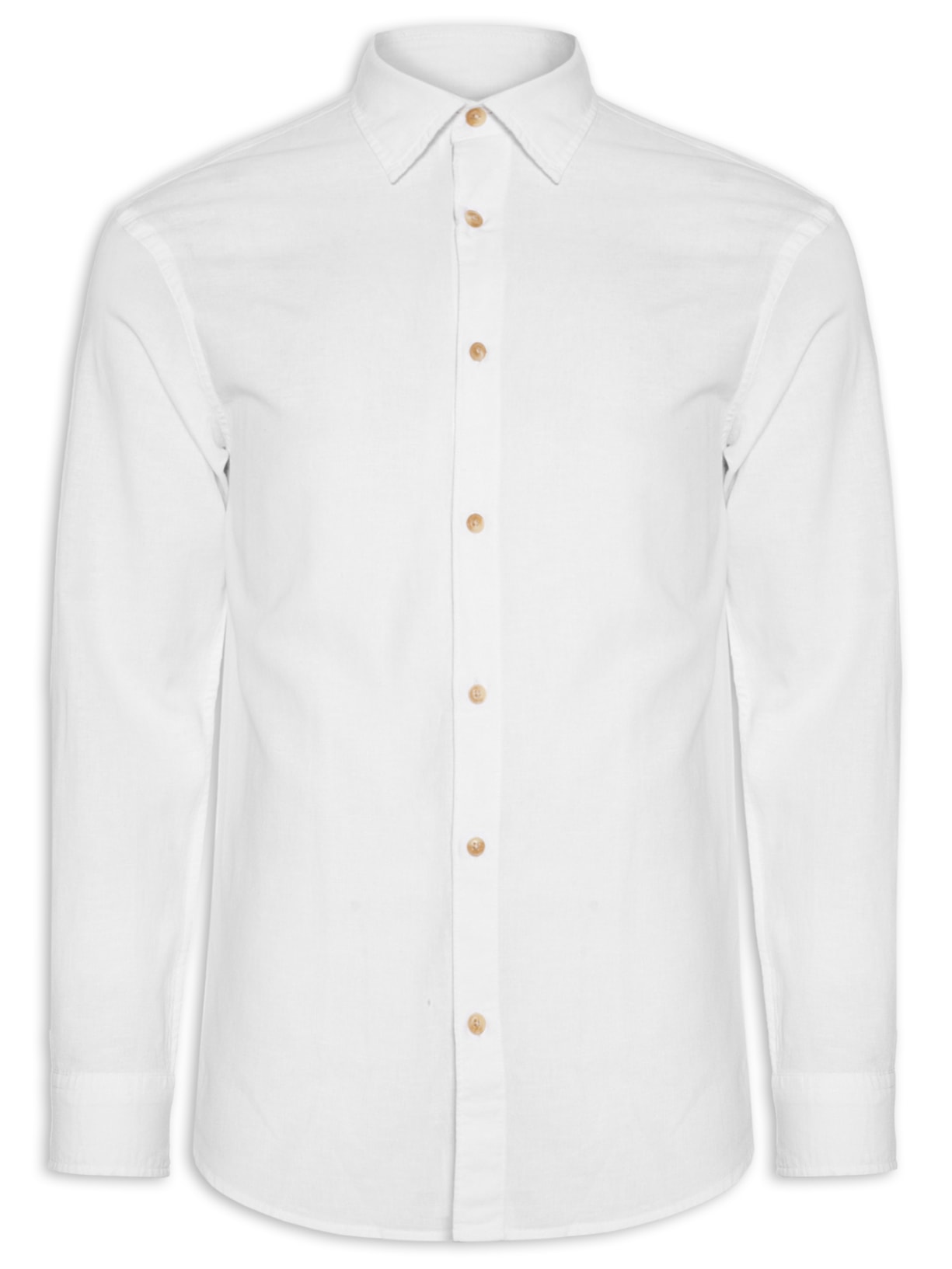 Camisa Masculina Regular Fit Gola Padre Linho Branco Jack & Jones