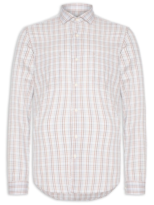 Camisa Masculina Regular Fit Maxi Xadrez - Off White