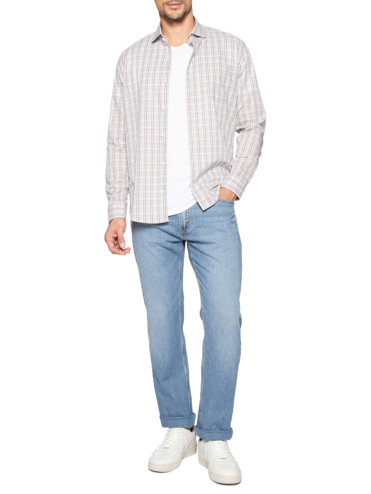 Camisa Masculina Regular Fit Maxi Xadrez Off White Aramis