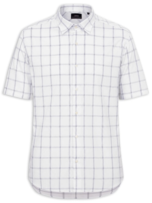 Camisa Masculina Regular Fit Mini Xadrez - Branco
