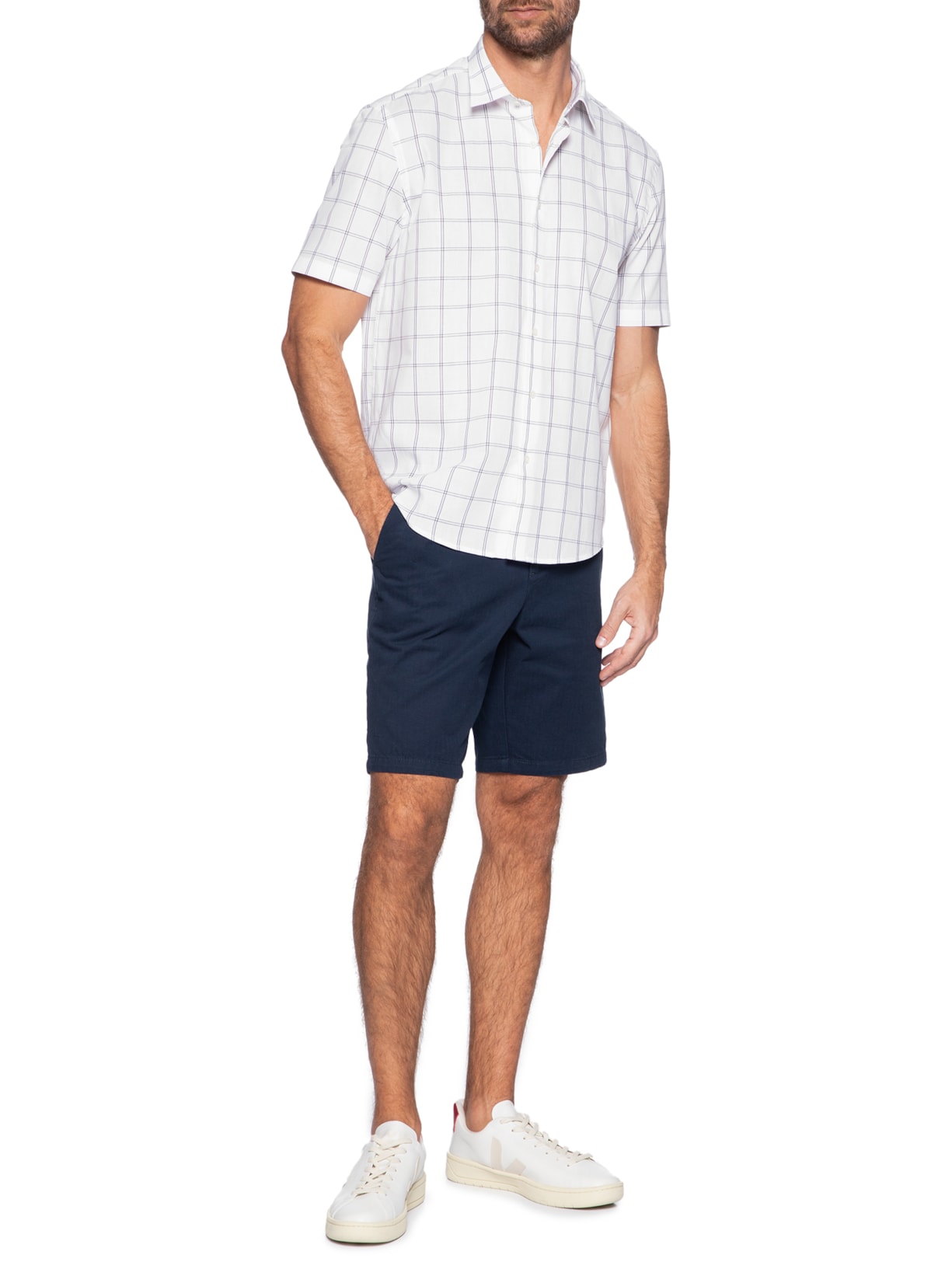 Camisa Masculina Regular Fit Mini Xadrez Branco Aramis