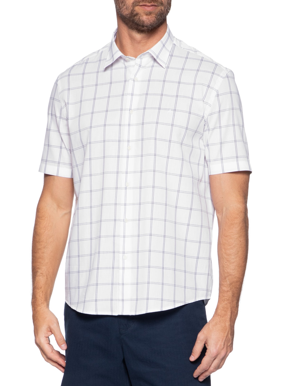 Camisa Masculina Regular Fit Mini Xadrez Branco Aramis