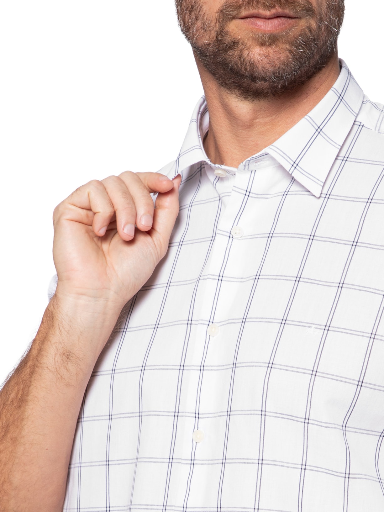 Camisa Masculina Regular Fit Mini Xadrez Branco Aramis