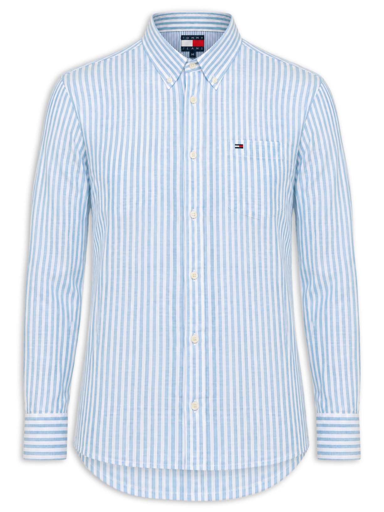 Camisa Masculina Regular Fit Oxford Listrada Azul Tommy Jeans