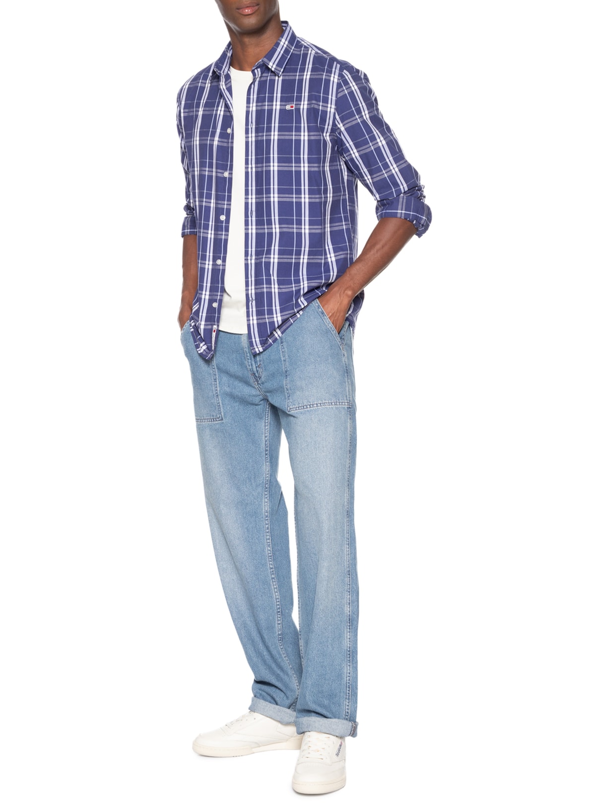 Camisa Masculina Regular Fit Popline Xadrez Azul Tommy Jeans