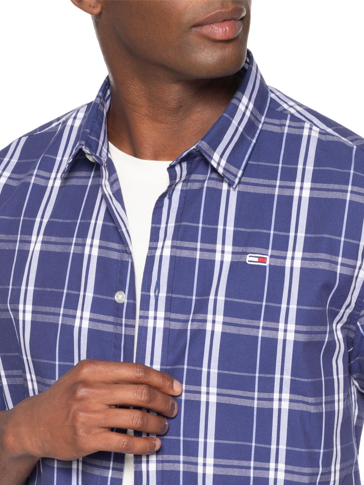 Camisa Masculina Regular Fit Popline Xadrez Azul Tommy Jeans