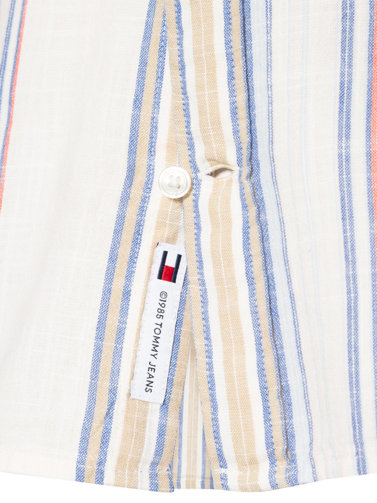 Camisa Masculina Regular Fit Tecido Slub Listrada Off White Tommy Jeans