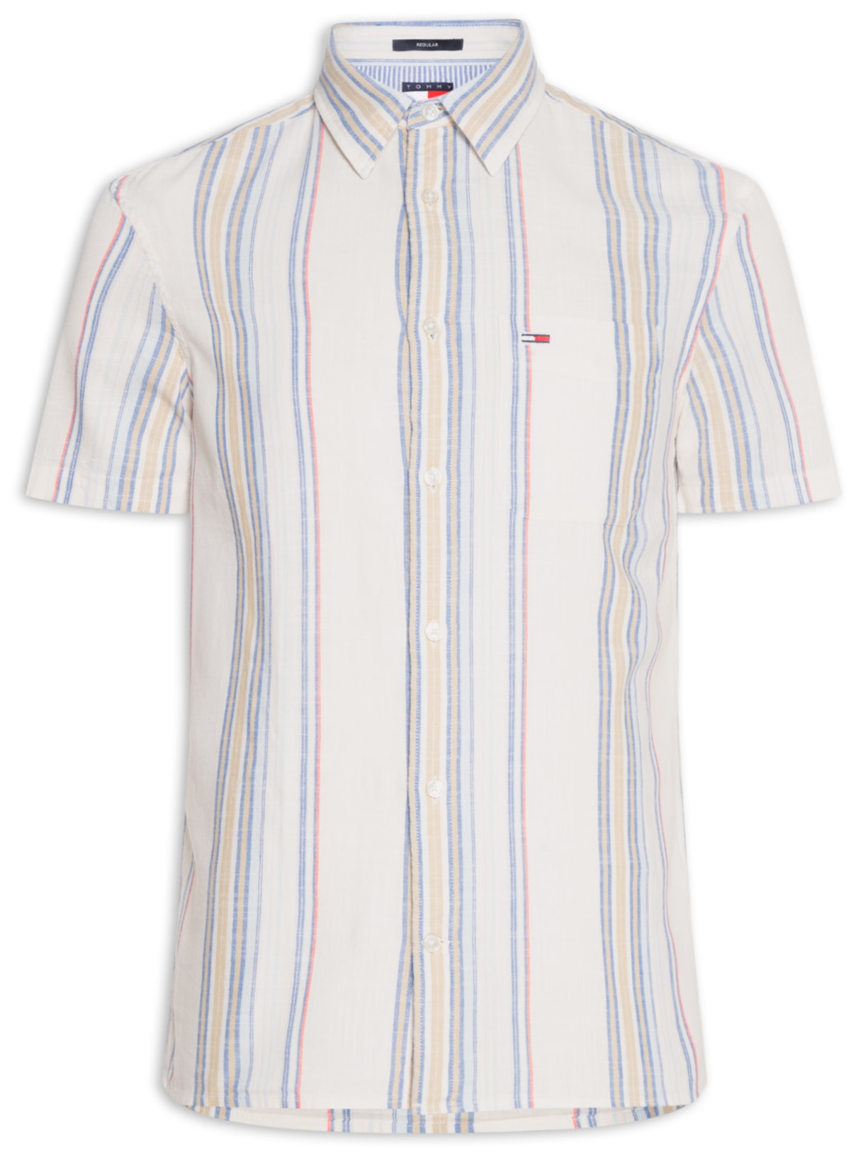 Camisa Masculina Regular Fit Tecido Slub Listrada Off White Tommy Jeans