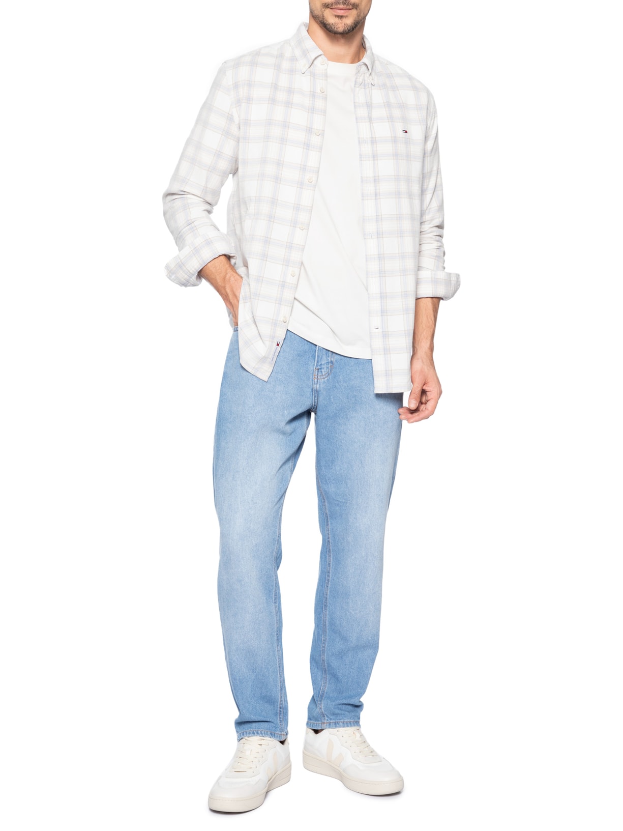 Camisa Masculina Regular Fit Xadrez Cotelê Azul Tommy Jeans