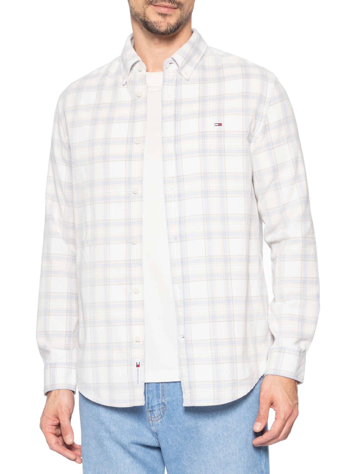 Camisa Masculina Regular Fit Xadrez Cotelê Azul Tommy Jeans