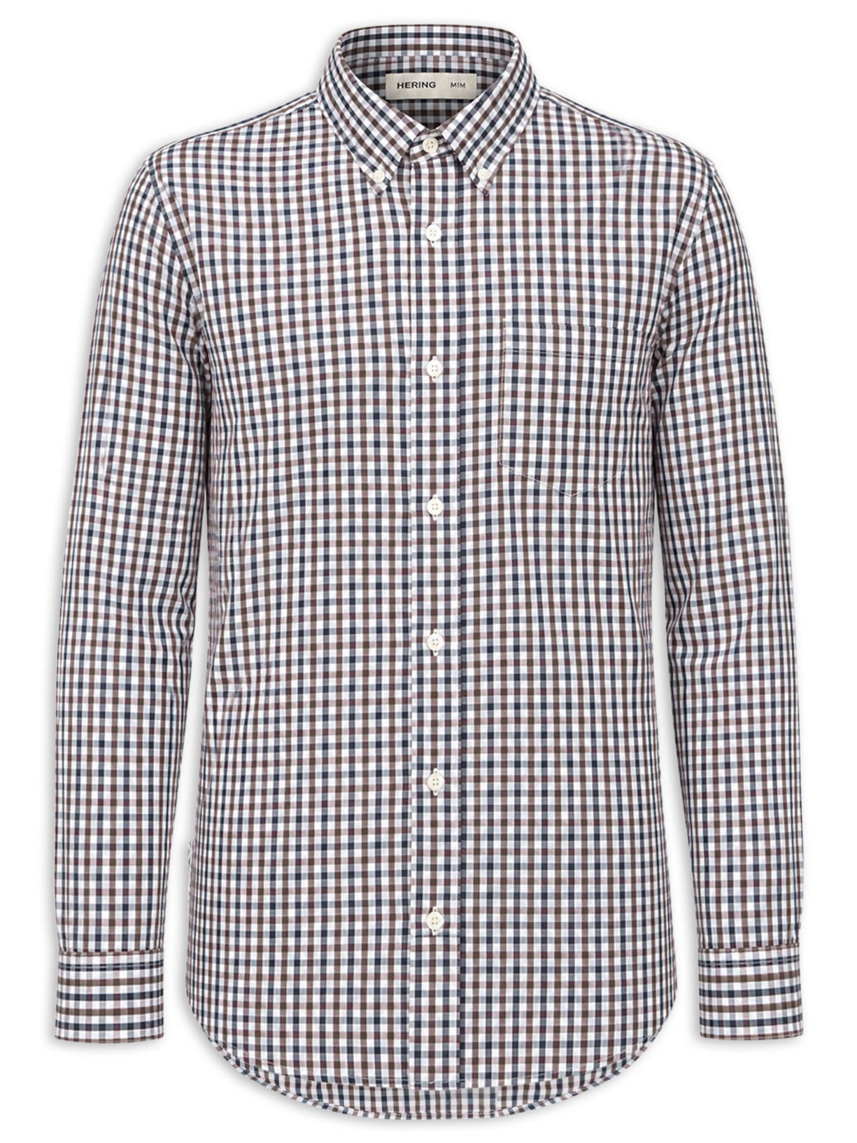 Camisa Masculina Regular Fit Xadrez Em Algodão Bege Hering