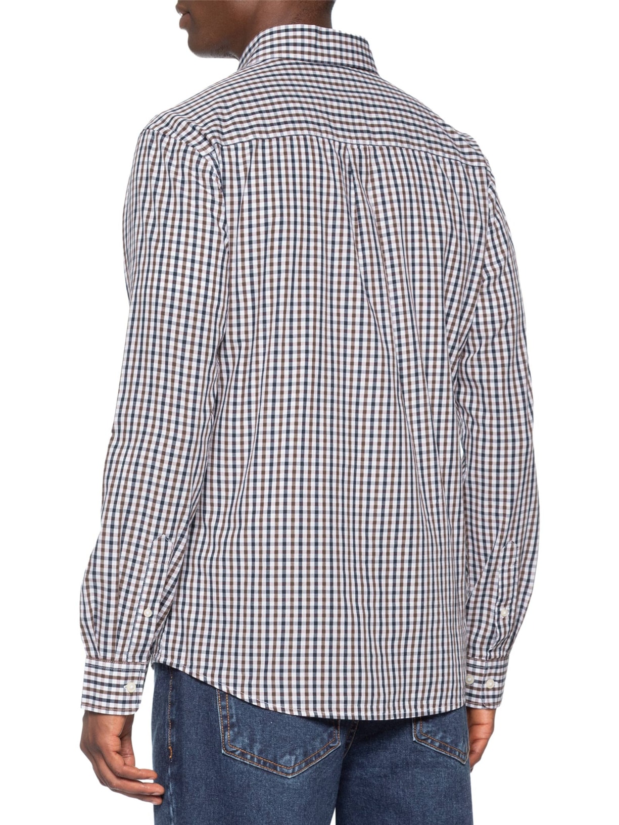 Camisa Masculina Regular Fit Xadrez Em Algodão Bege Hering