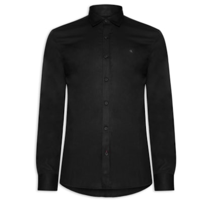 Camisa Masculina Regular Lisa Básica Logo - Preto