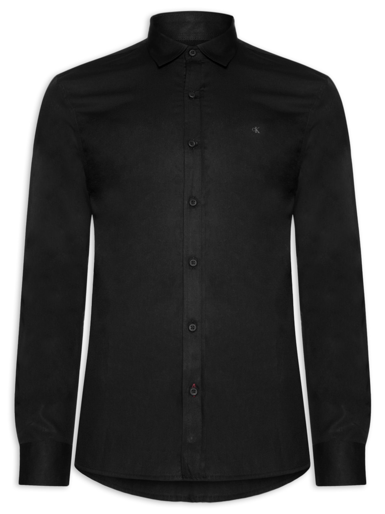 Camisa Masculina Regular Lisa Básica Logo - Preto