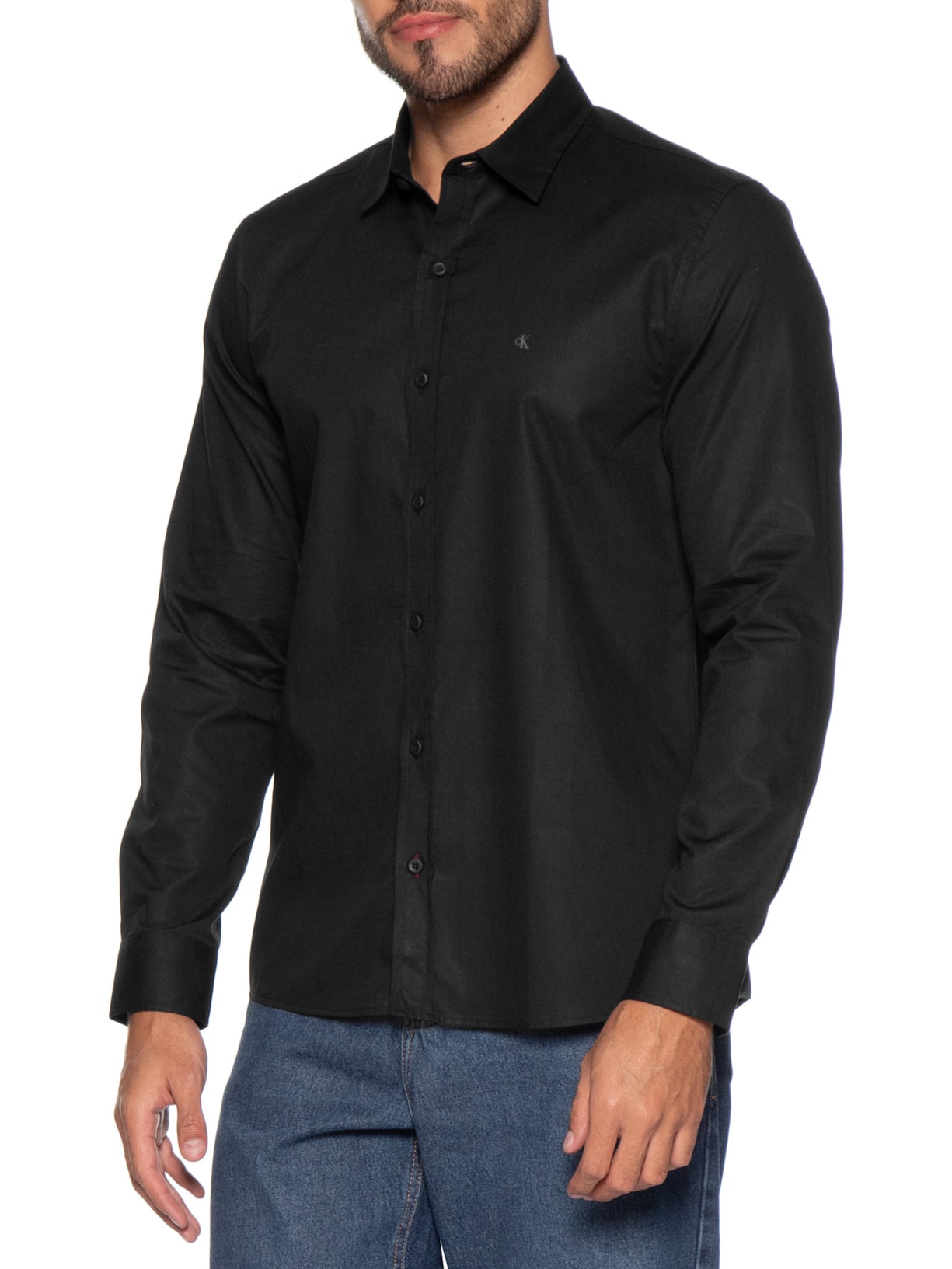 Camisa Masculina Regular Lisa Básica Logo Preto Calvin Klein Jeans