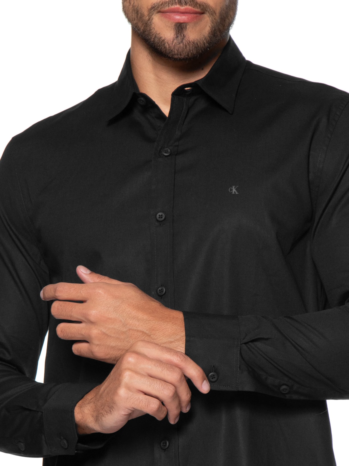 Camisa Masculina Regular Lisa Básica Logo Preto Calvin Klein Jeans
