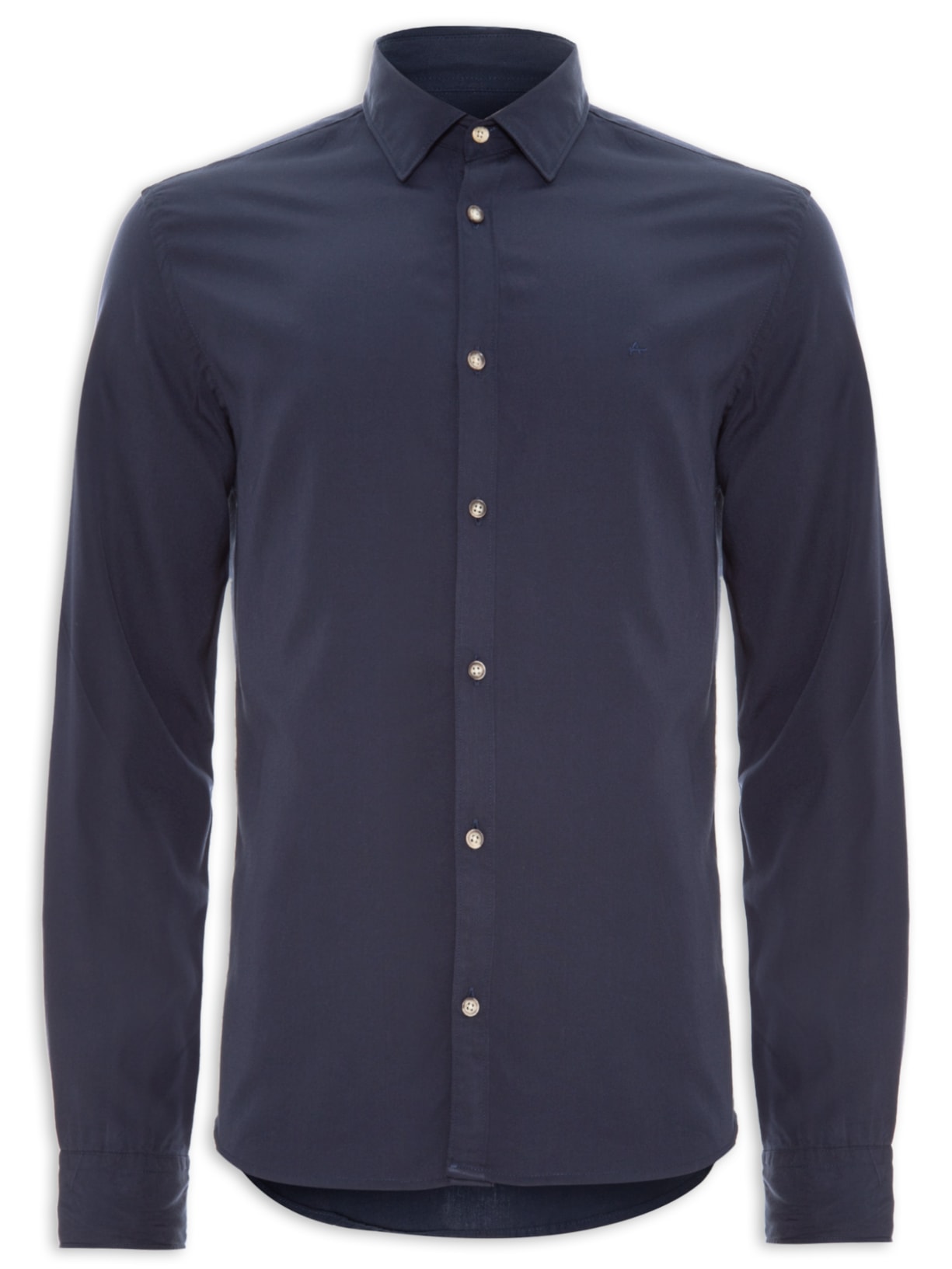 Camisa Masculina Regular Lisa Em Liocel - Azul