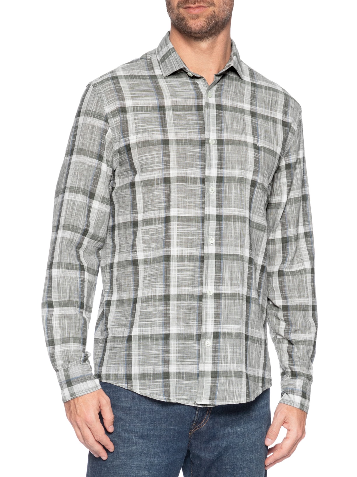 Camisa Masculina Regular Maxi Xadrez Flame Com Contraste Verde Aramis