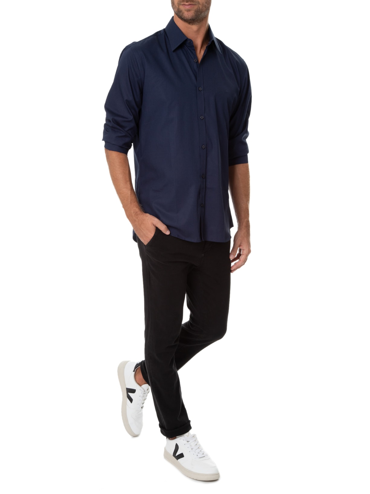 Camisa Masculina Regular Social Lisa Azul Aramis