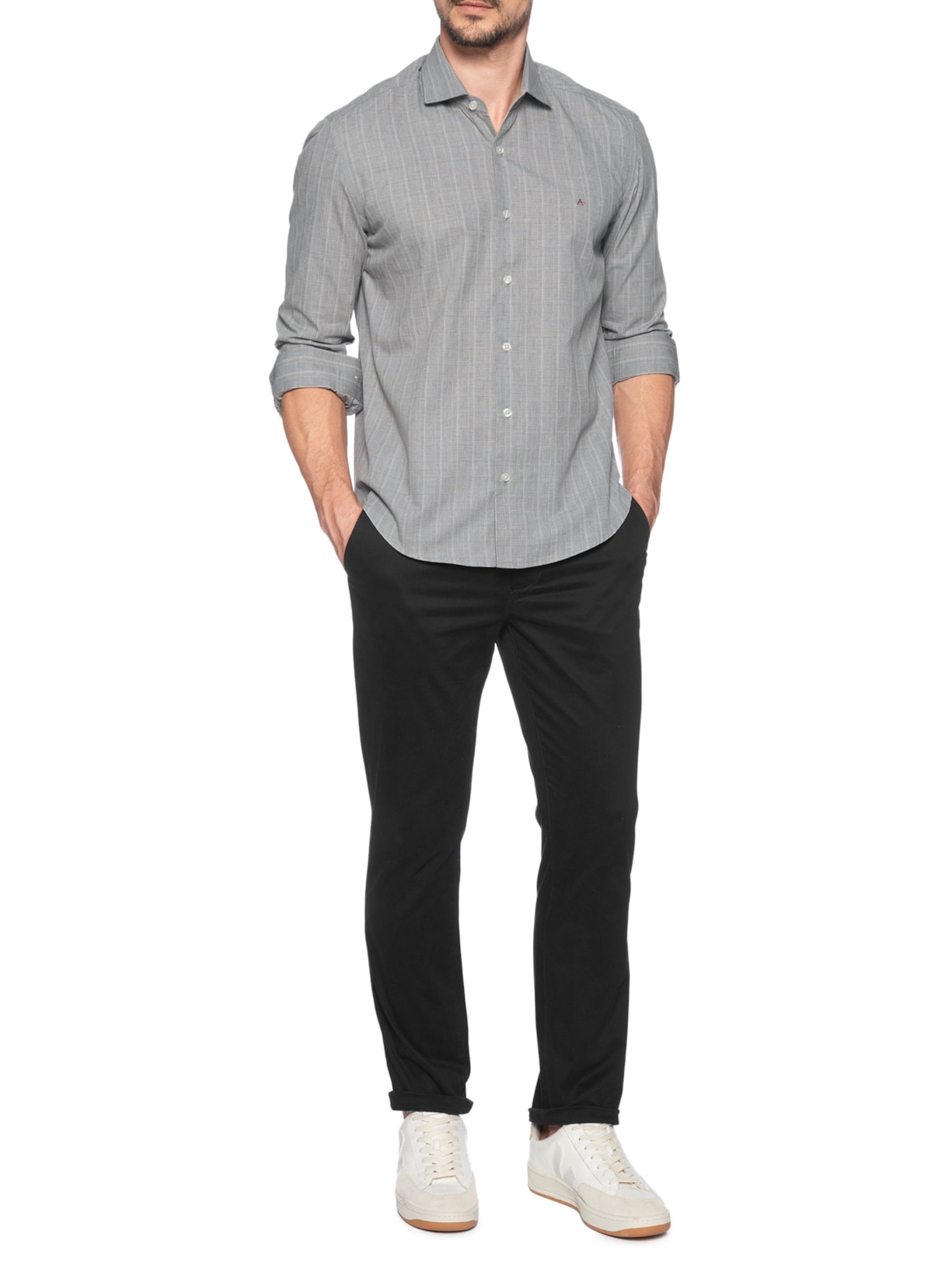 Camisa Masculina Regular Tricoline Xadrez Out Cinza Aramis