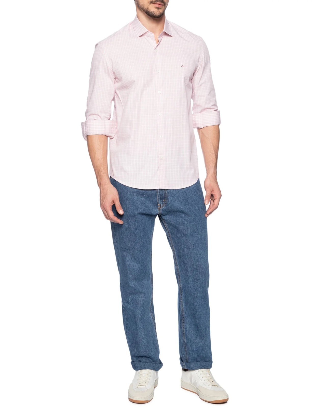 Camisa Masculina Regular Tricoline Xadrez Out Rosa Aramis