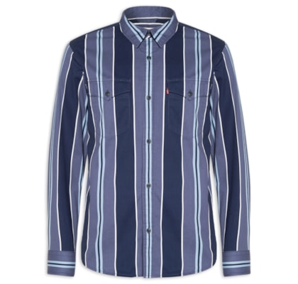 Camisa Masculina Relaxed Fit Western - Azul