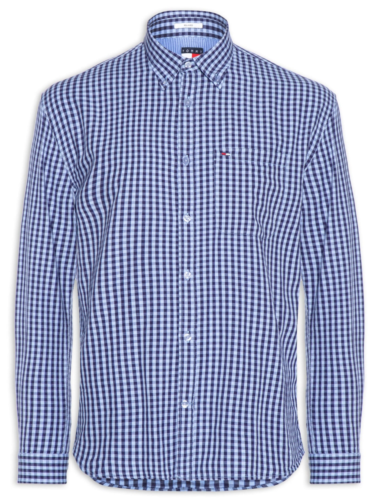 Camisa Masculina Relaxed Fit Xadrez Com Bolso Azul Tommy Jeans