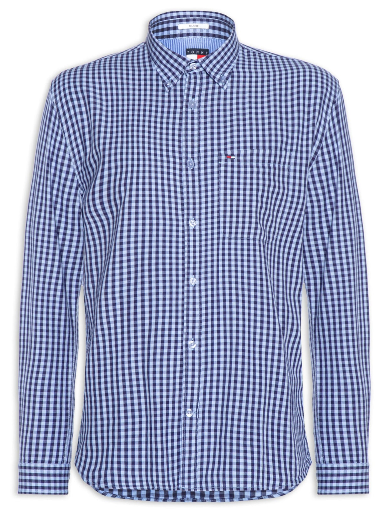 Camisa Masculina Relaxed Fit Xadrez Com Bolso Azul Tommy Jeans