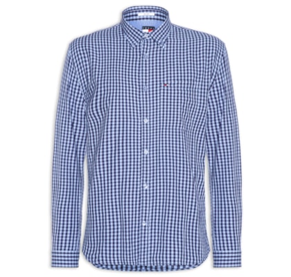 Camisa Masculina Relaxed Fit Xadrez Com Bolso - Azul