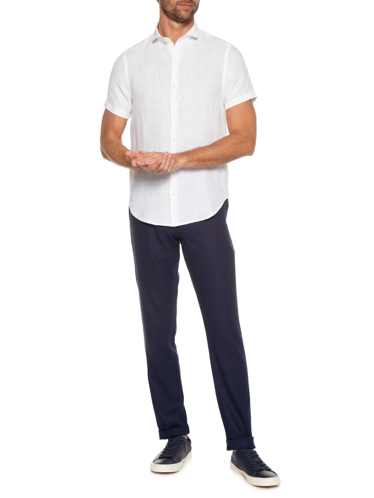 Camisa Masculina Roma Linho Manga Curta Branco Oficina Reserva