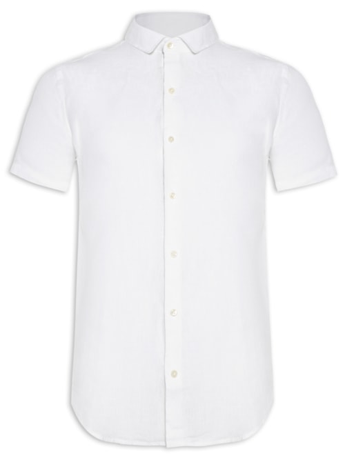 Camisa Masculina Roma Linho Manga Curta - Branco
