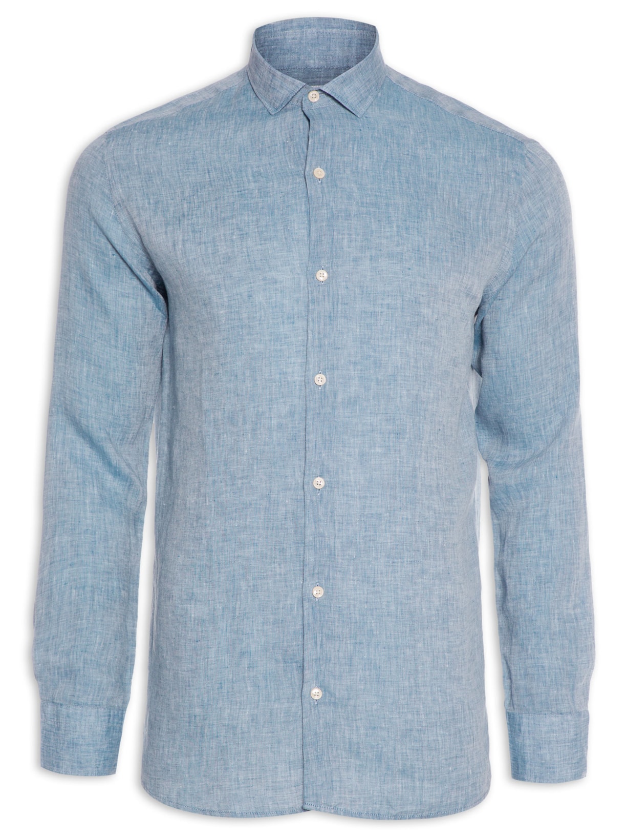 Camisa Masculina Roma Linho Manga Longa - Azul