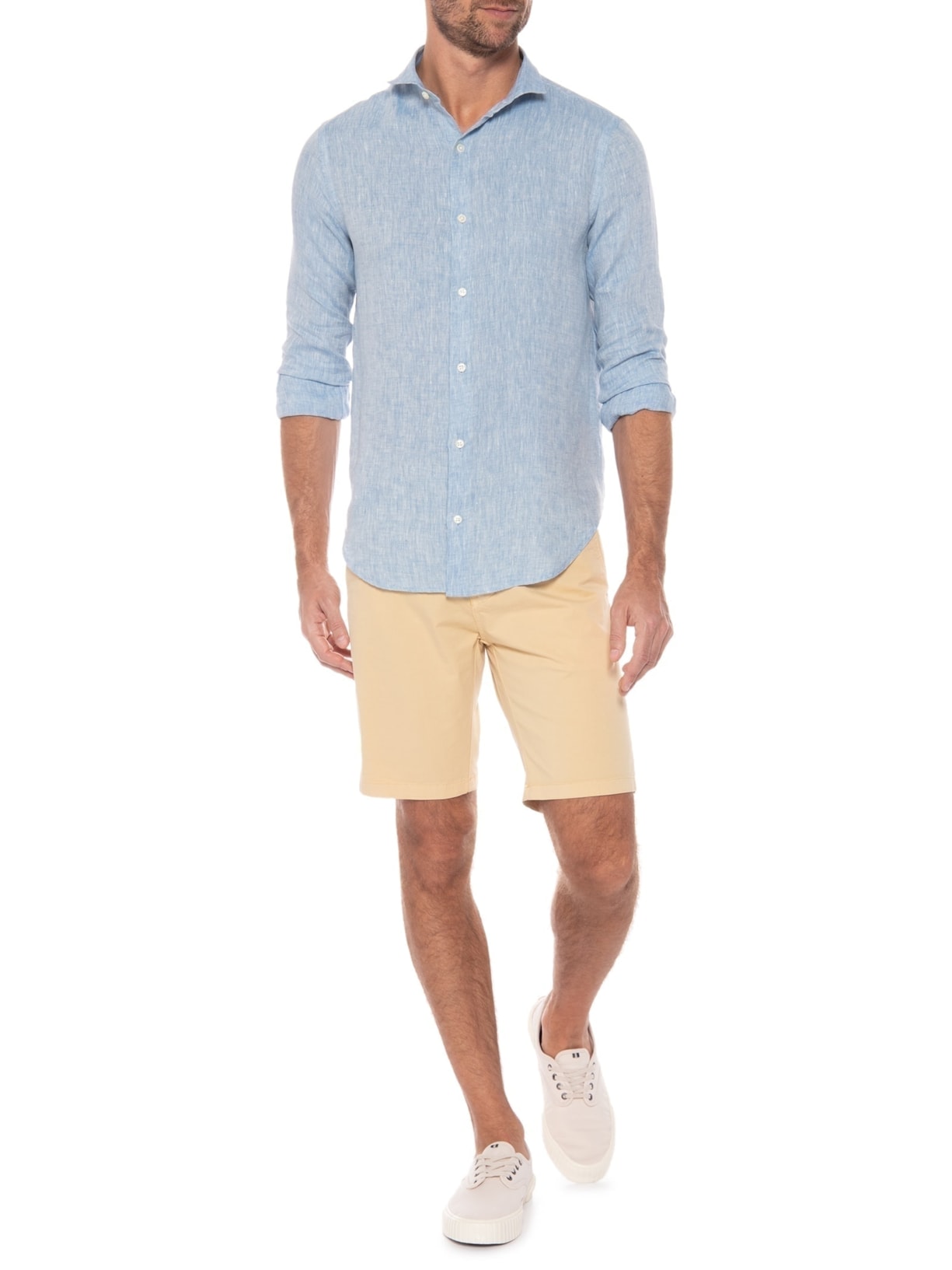 Camisa Masculina Roma Linho Manga Longa Azul Oficina Reserva
