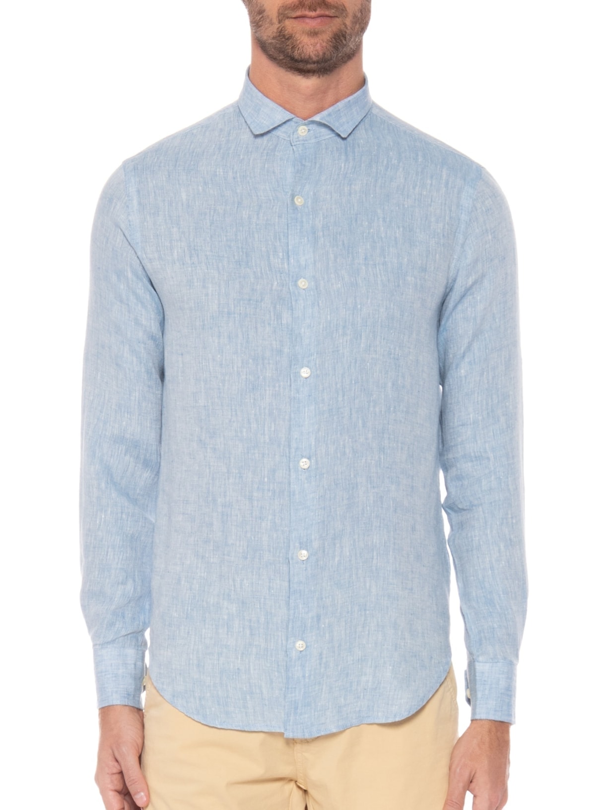 Camisa Masculina Roma Linho Manga Longa Azul Oficina Reserva