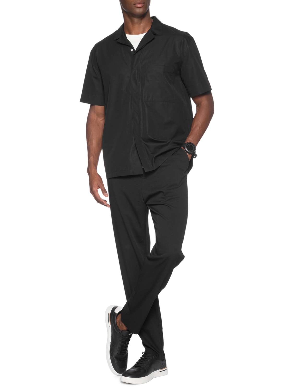 Camisa Masculina Roy Box Com Bolso Em Algodão Pima Preto Ricardo Almeida