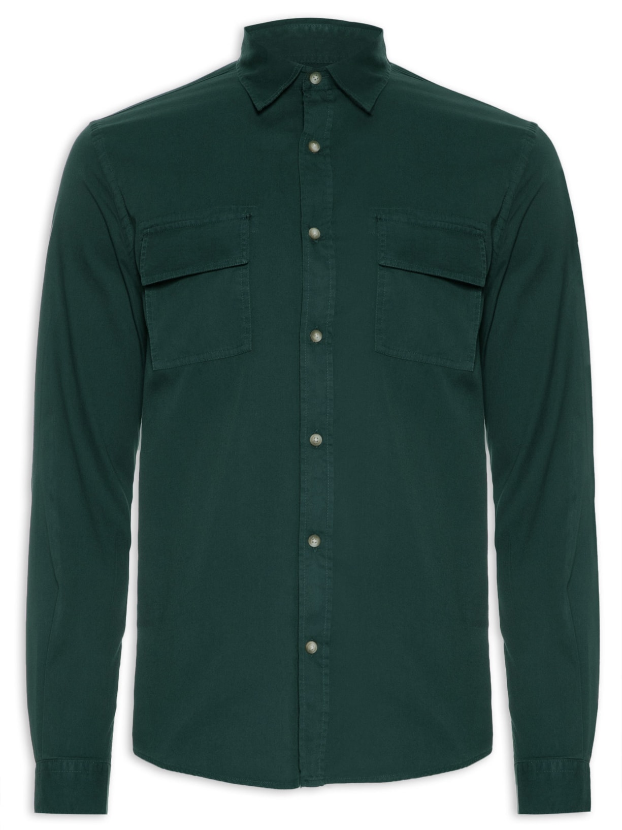 Camisa Masculina Sarja Tinturada Bolsos - Verde