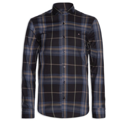 Camisa Masculina Sarja Xadrez - Azul