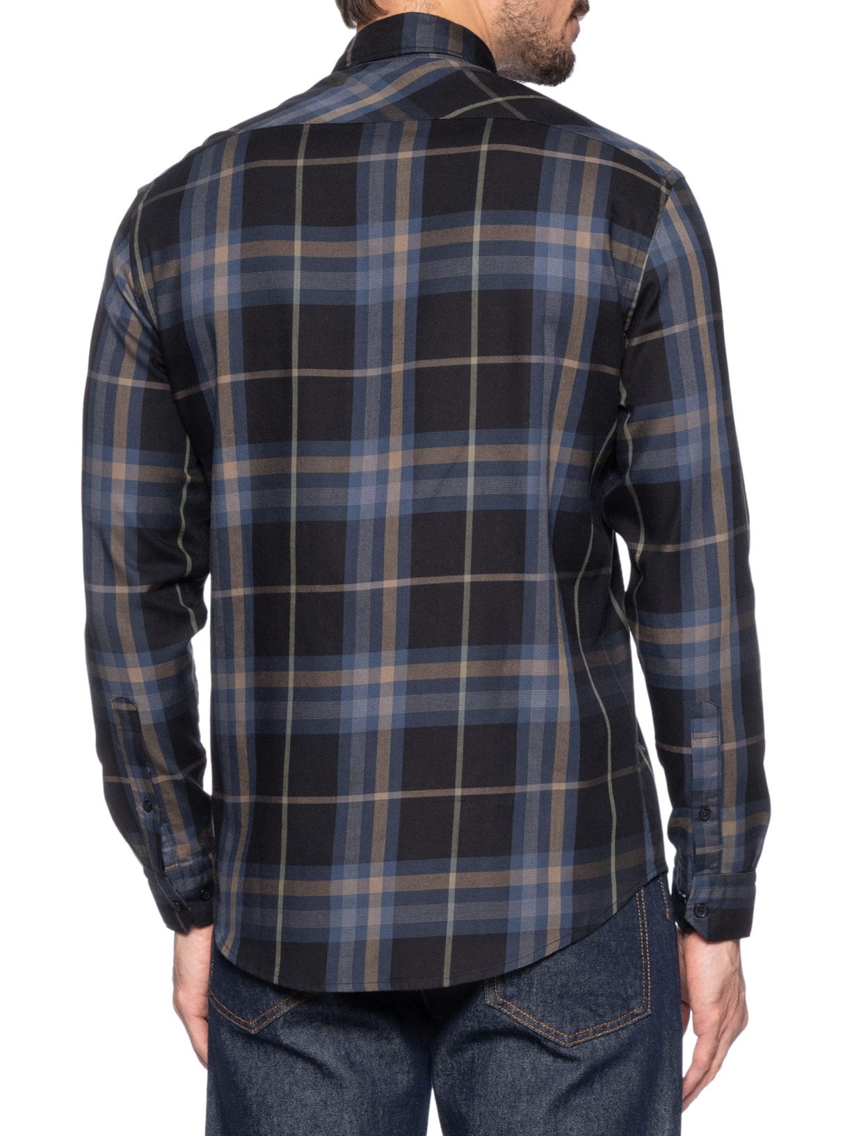 Camisa Masculina Sarja Xadrez Azul Aramis