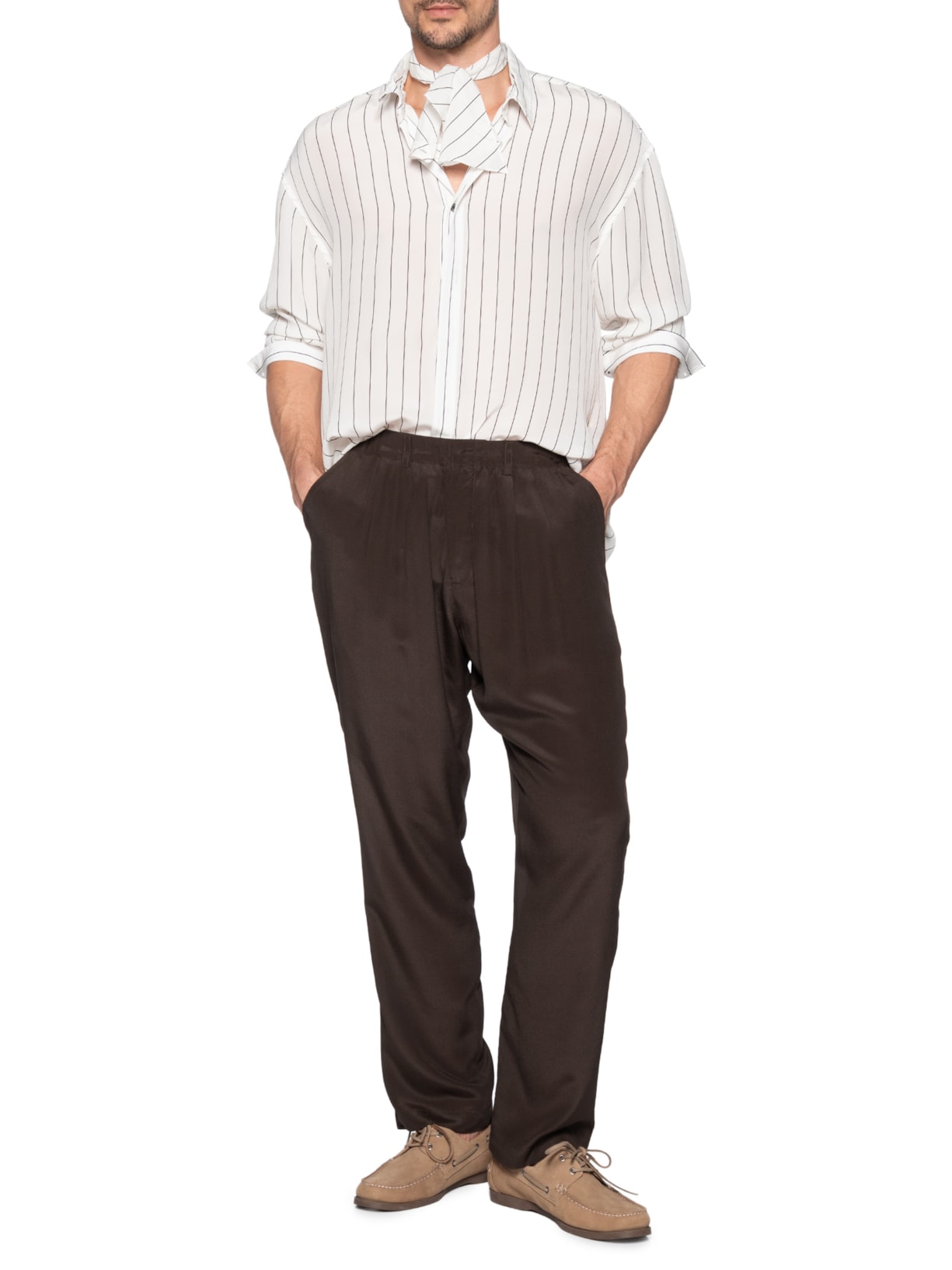Camisa Masculina Seda Lenço Listrada Branco Handred