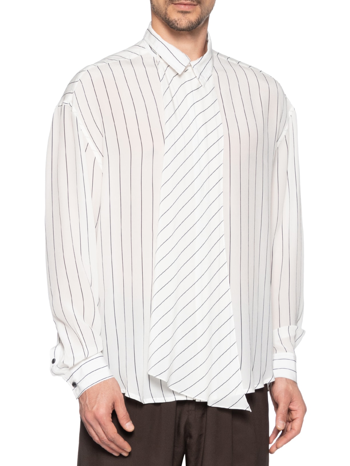 Camisa Masculina Seda Lenço Listrada Branco Handred