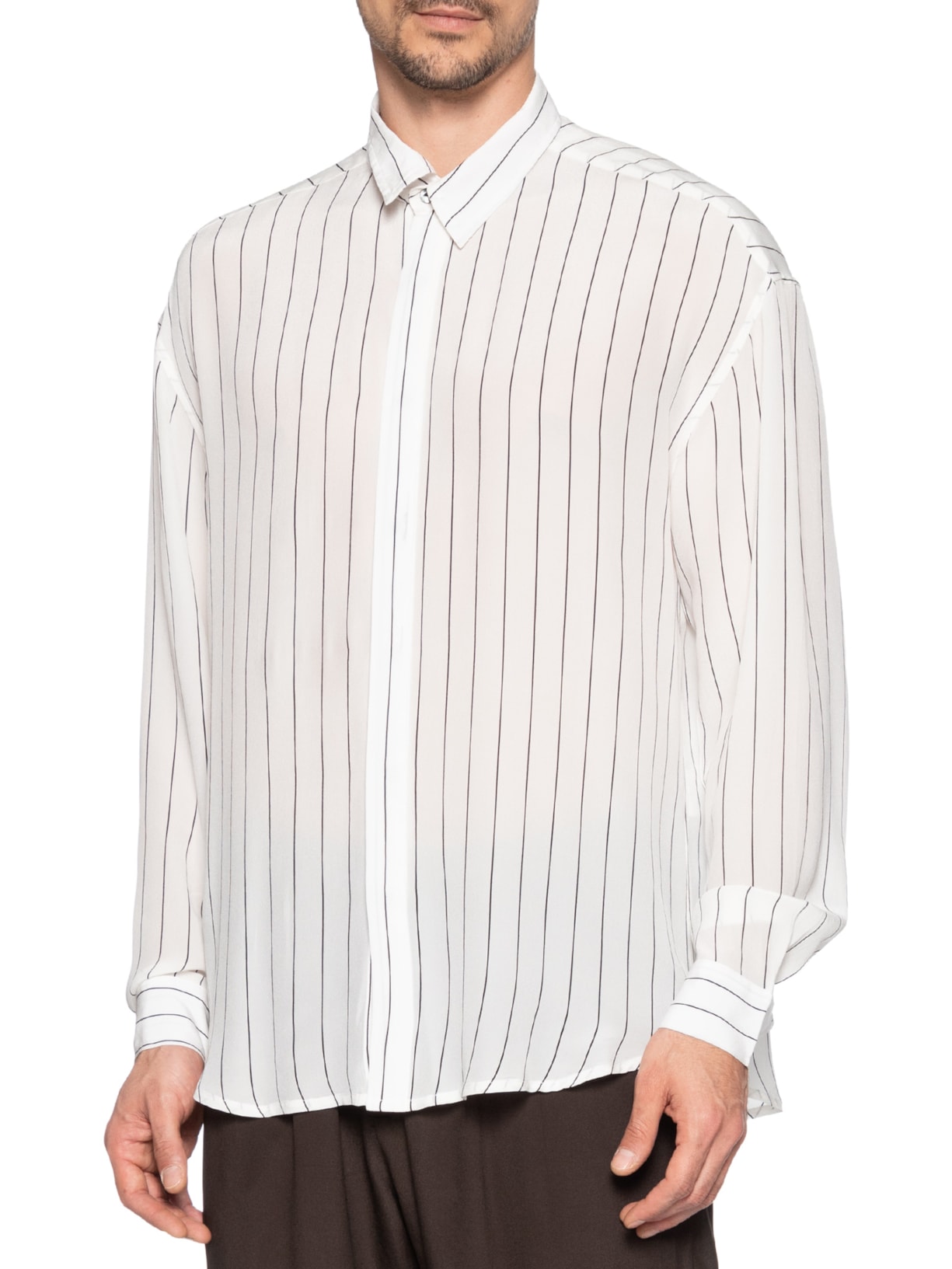Camisa Masculina Seda Lenço Listrada Branco Handred