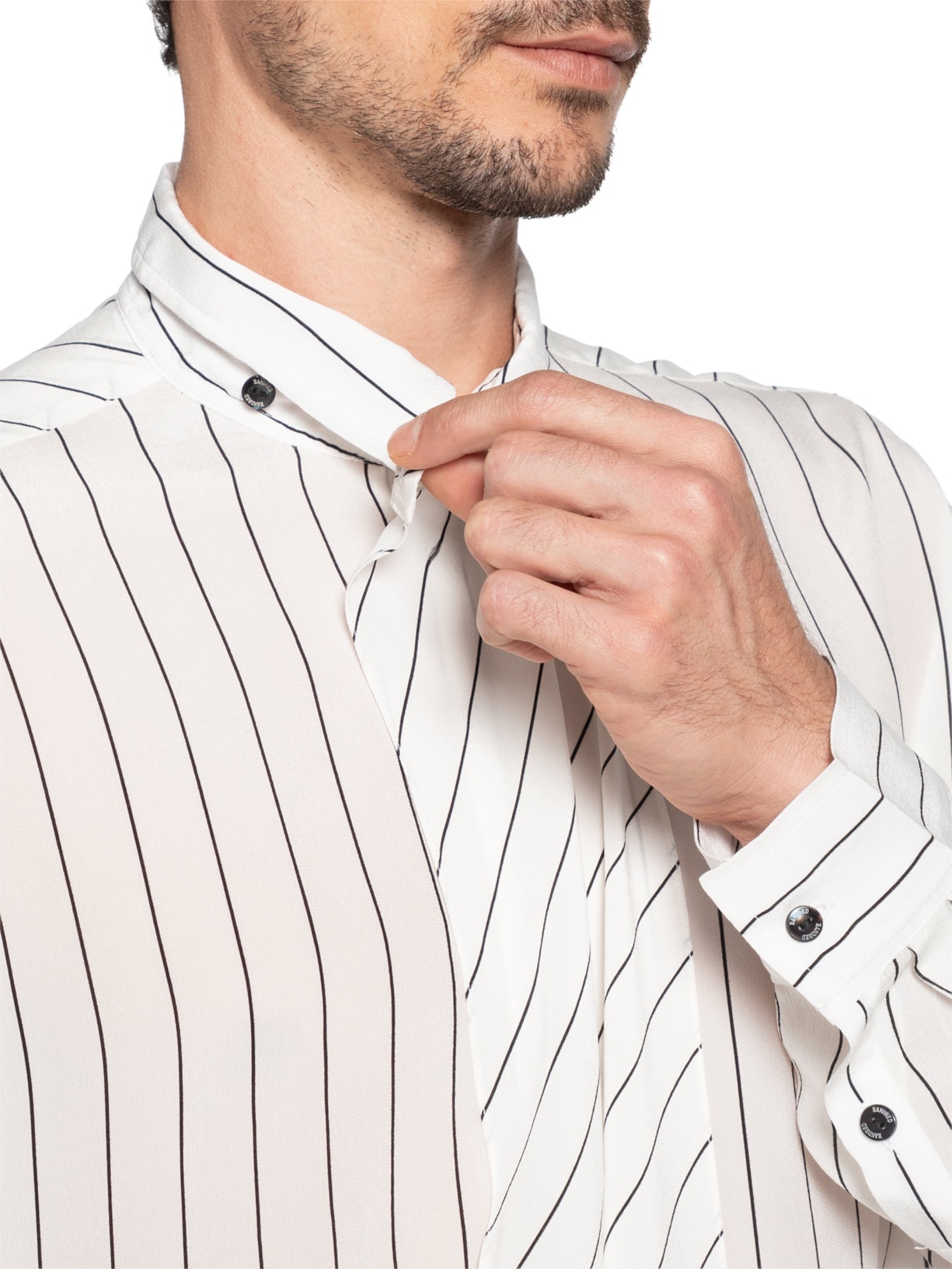 Camisa Masculina Seda Lenço Listrada Branco Handred
