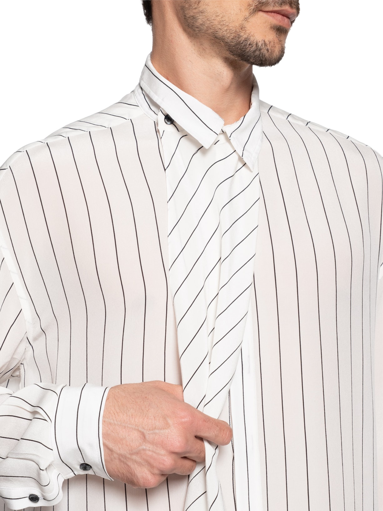 Camisa Masculina Seda Lenço Listrada Branco Handred