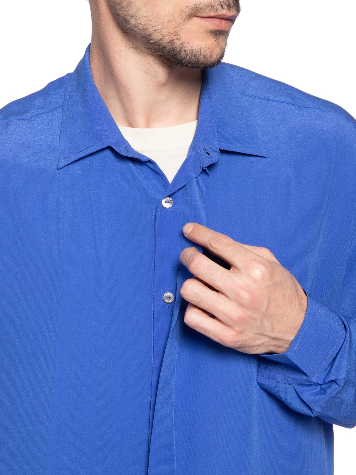 Camisa Masculina Seda Ml Oversized Azul Handred