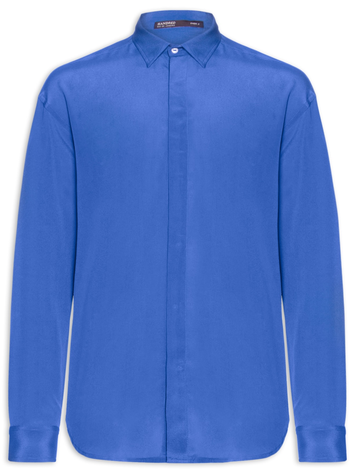 Camisa Masculina Seda Ml Oversized Azul Handred