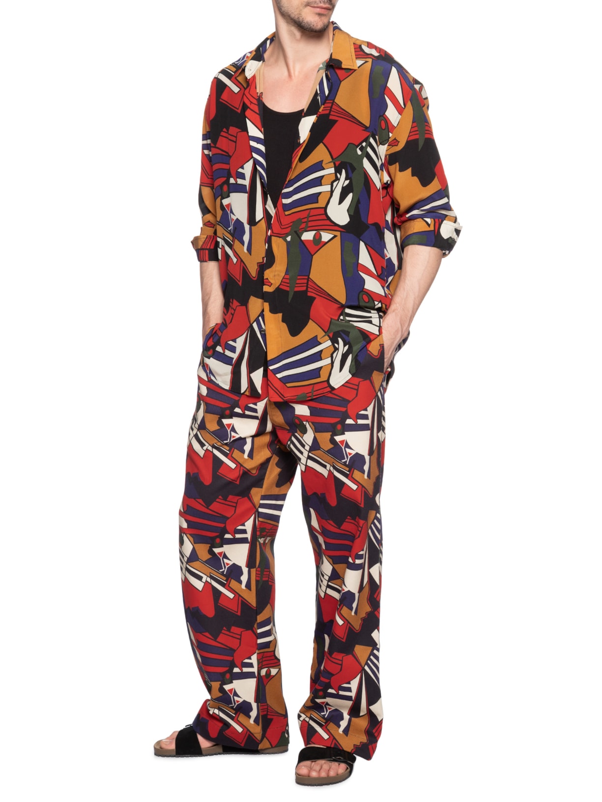 Camisa Masculina Seda Ml Oversized Baila Marrom Handred