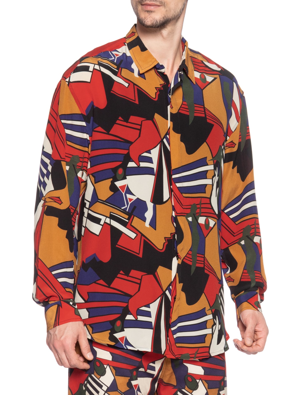 Camisa Masculina Seda Ml Oversized Baila Marrom Handred