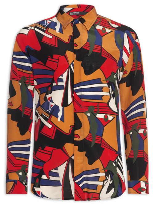 Camisa Masculina Seda Ml Oversized Baila - Marrom